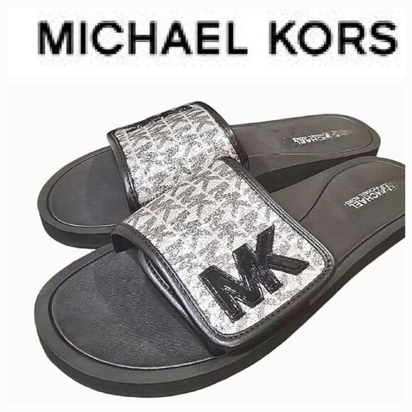 Michael Kors MK Logo Glitter Slide Sandals - Picture 1 of 7